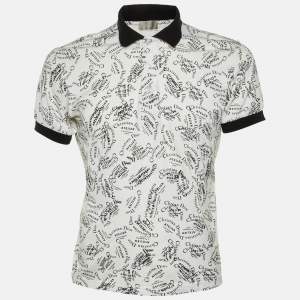 Pre Owned Dior Homme White/Black Printed Logo Cotton Knit Collar Polo T-Shirt M
