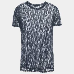 Pre Owned Dior Homme Navy Blue Oblique Jersey Sheer T-Shirt M