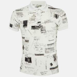 Pre Owned Dior Homme White Scrapbook Printed Cotton Knit Polo T-Shirt S