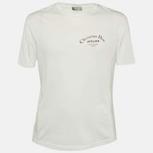 Pre Owned Dior Homme White Logo Printed Cotton Knit T-Shirt S