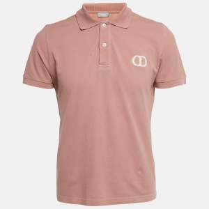 Pre Owned Dior Homme Dusty Pink CD Embroidered Cotton Polo T-Shirt M