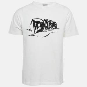مملوكة مسبقًا Dior White Print Cotton Crew Neck T-Shirt M