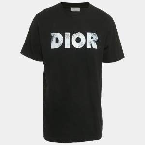 Pre Owned تي شيرت ديور هوم قطن أسود بشعار مطبوع مقاس متوسط (ميديوم)