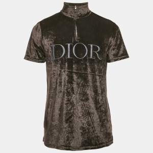 Pre Owned Dior Homme Black Logo Embroidered Velvet T-Shirt M