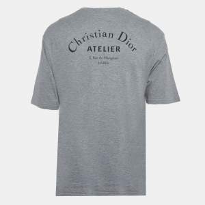 Pre Owned تي شيرت رجالي ديور أتيليه رمادي بطبعة جيرسي رقبة مستديرة مقاس كبير - لارج