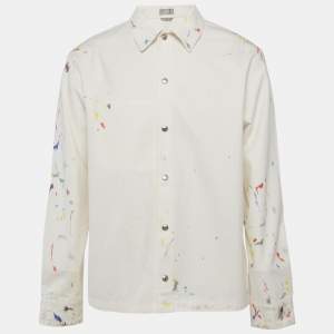 Pre Owned Dior Homme White Paint Splatter Denim Overshirt M