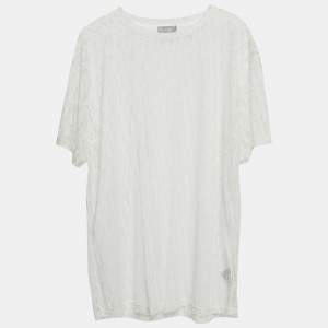 مملوكة مسبقًا Dior Homme White Logo Oblique Jersey Sheer T-Shirt L