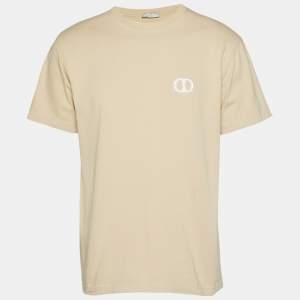 Pre Owned تي شيرت ديور هوم جيرسي بتطريز شعار بيج مقاس متوسط (ميديم)