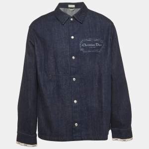 مملوكة مسبقًا قميص ديور هووم دينم أزرق كحلي مقاس كبير جداً جداً