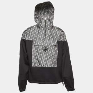 Pre Owned Dior X Stussy Blurred Oblique Jersey and Synthetic Anorak Hoodie XL