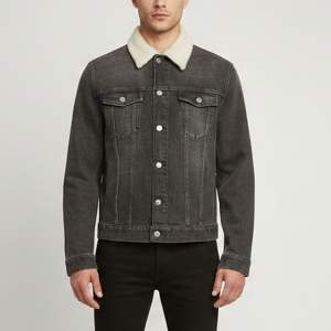 Pre Owned Dior Homme Grey Denim Shearling Trim Jacket XL