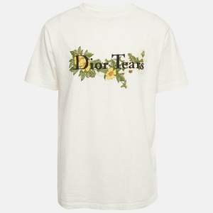 Pre Owned Dior x Denim Tears White Floral Logo Embroidered Knit T-Shirt M