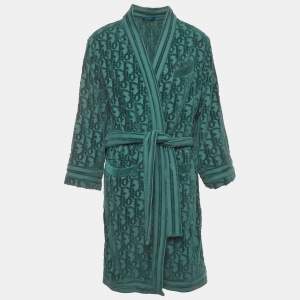 Pre Owned Christian Dior Homme Green Oblique Terry Bathrobe M