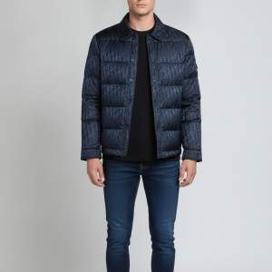 Pre Owned Dior Homme Navy Blue Oblique Nylon Down Overshirt/Jacket S