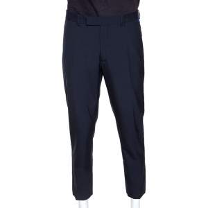 Dior Navy Blue Wool Contrast Waist Trim Trousers L