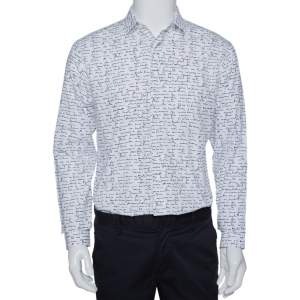 Dior Homme White Handwriting Print Cotton Long Sleeve Shirt M