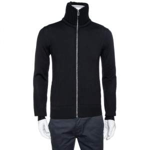 Dior Homme Black Wool Knit & Alpaca Trim Zip Up Jacket S