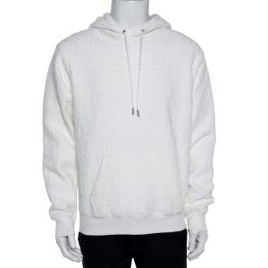 Dior White Jacquard Cotton Logo Motif Oversized Hoodie Sweatshirt M
