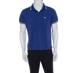 Dior Blue Cotton Pique Polo T Shirt L