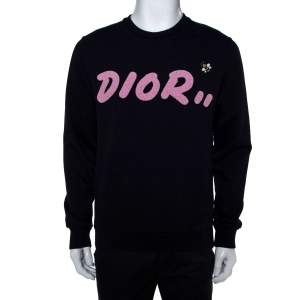 Dior x KAWS Navy Blue Knit Logo Crewneck Sweatshirt M