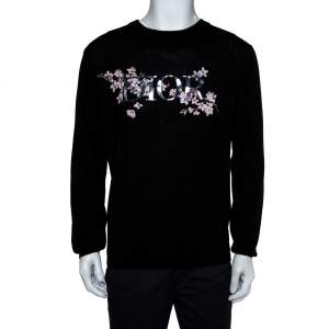 Dior Homme Black Wool Metallic Sorayama Floral Logo Crewneck Jumper L