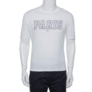 Dior Homme White Paris Printed Cotton Crewneck T-Shirt S