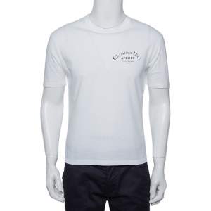 Dior Homme White Logo Printed Cotton Crewneck T-Shirt S