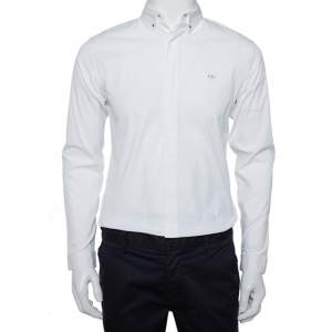 Dior Homme White Cotton Metal Logo Detail Button Front Shirt M