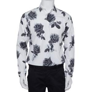 Dior Homme White Rose Printed Cotton Button Front Shirt M