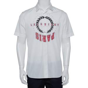 Dior White Red and Black Logo Print Cotton Short Sleeve Shirt L