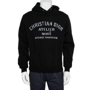 Dior Homme Black Cotton Logo Detail Hooded Oversized Sweatshirt XS