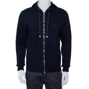 Dior Homme Navy Blue Knit Zip Front Hooded Jacket L