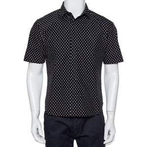 Dior Homme Black Polka Dot Crinkled Cotton Short Sleeve Shirt M 