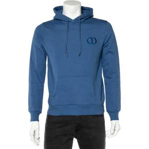 Dior Homme Blue Cotton CD Logo Embroidered Hoodie S