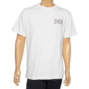 Dior Homme White Logo Embroidered Cotton Crewneck T-Shirt L