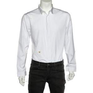 Dior Homme White Cotton Bee Embroidery Detail Button Front Shirt L 