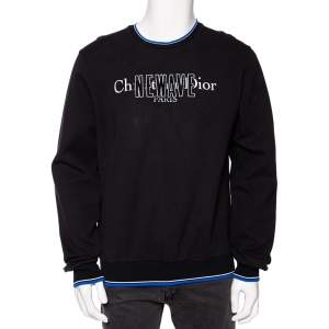 Dior Homme Black Cotton Knit Newave Applique Sweatshirt XXL