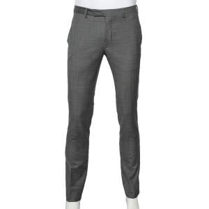 Dior Homme Grey Check Pattern Wool Tapered Leg Pants XS