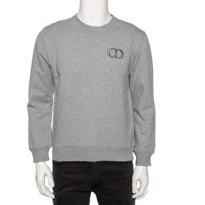 Dior Grey Cotton Logo Embroidered Crewneck Sweatshirt L