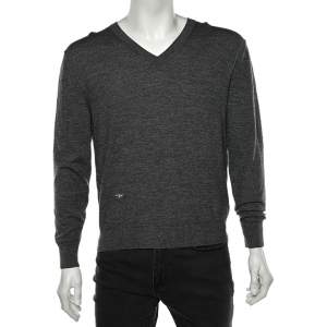 Dior Homme Grey Wool Knit V-Neck Sweater L