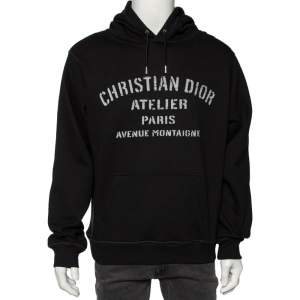 Dior Homme Black Flocked Logo Printed Hoodie L