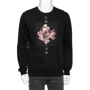 Dior Black Cotton Floral Printed Logo Embroidered Long Sleeve Sweatshirt M
