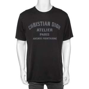Dior Black Cotton Logo Printed Crewneck T-Shirt XL