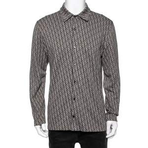 Dior Brown/White Cotton Oblique Long Sleeve Overshirt L