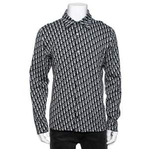 Dior White-Blue Cotton Oblique Long Sleeve Overshirt L