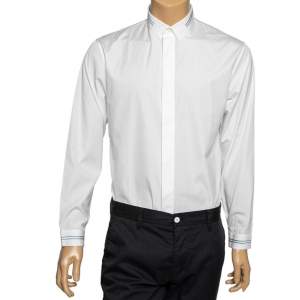 Dior White Cotton Embroidered Detail Button Front Shirt L
