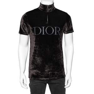 Dior Brown Velvet Dior Embroidered Short Sleeve T-Shirt S