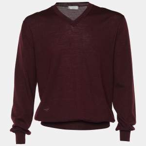Dior Homme Burgundy Wool V-Neck Sweater XL
