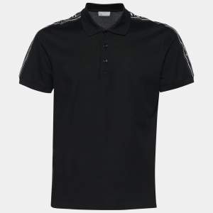Dior Black Cotton Pique Logo Tape Trim Detailed Polo T-Shirt L