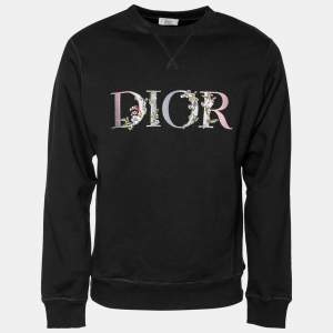 Dior Black Floral Logo Printed Cotton Crewneck Sweatshirt XS
